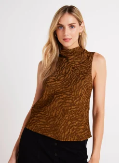 Bella Dahl Cowl Neck Bias Top - Bronzed Olive- Sleeveless