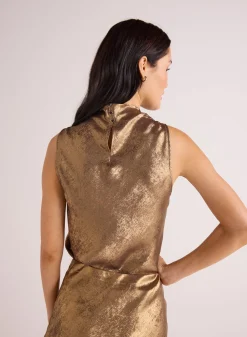 Bella Dahl Cowl Neck Bias Top - Gold Metallic- Sleeveless