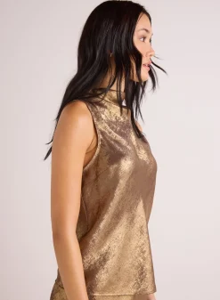 Bella Dahl Cowl Neck Bias Top - Gold Metallic- Sleeveless