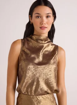 Bella Dahl Cowl Neck Bias Top - Gold Metallic- Sleeveless