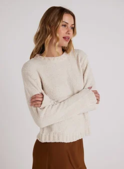 Bella Dahl Crew Neck Chenille Sweater- Opal Ivory- Sweaters