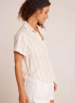 Bella Dahl Cuffed Short Sleeve Shirt - Playa Sand Stripe- Short Sleeve