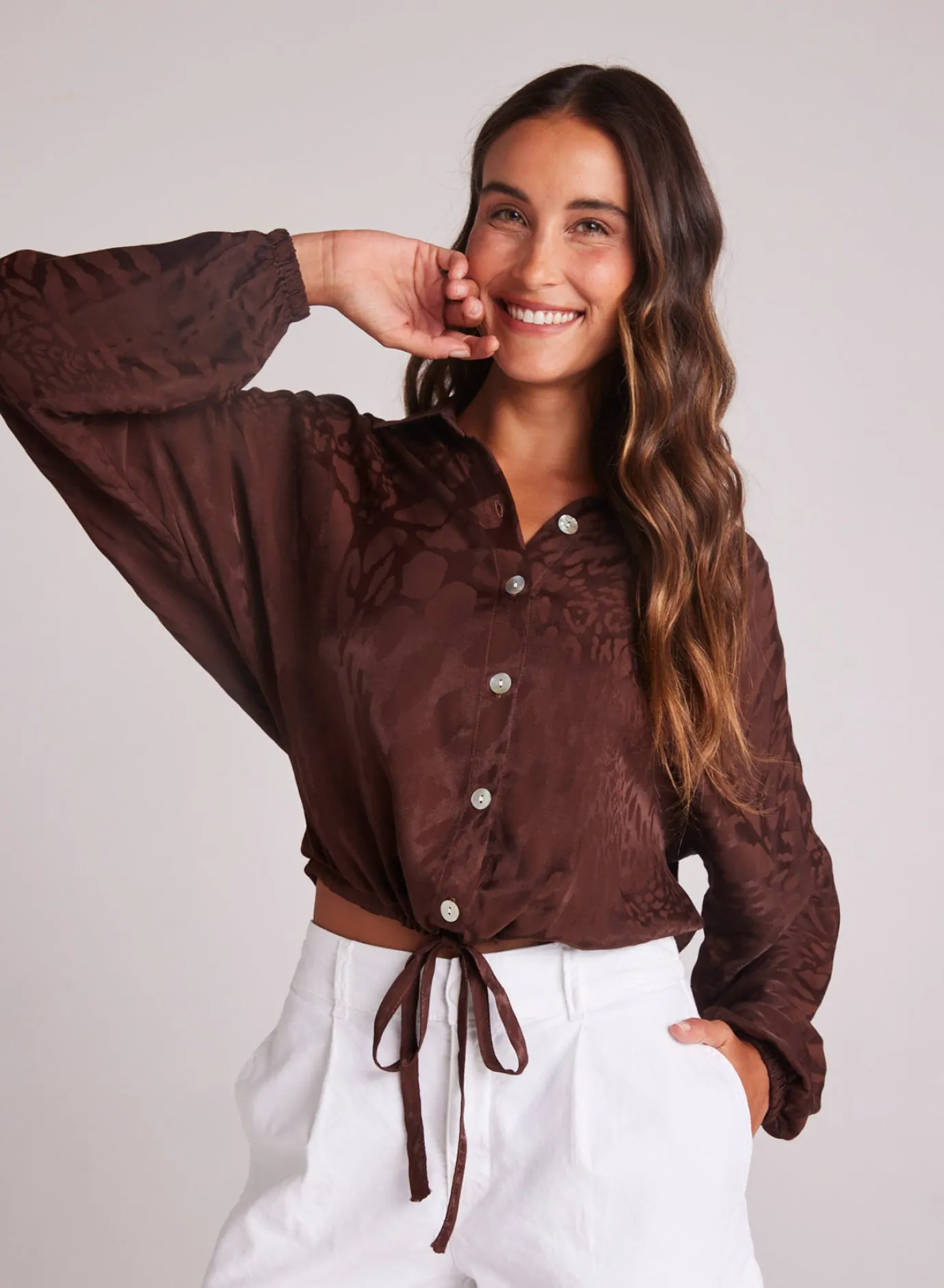 Bella Dahl Drawcord Waist Shirt - Café Noir- Button Down