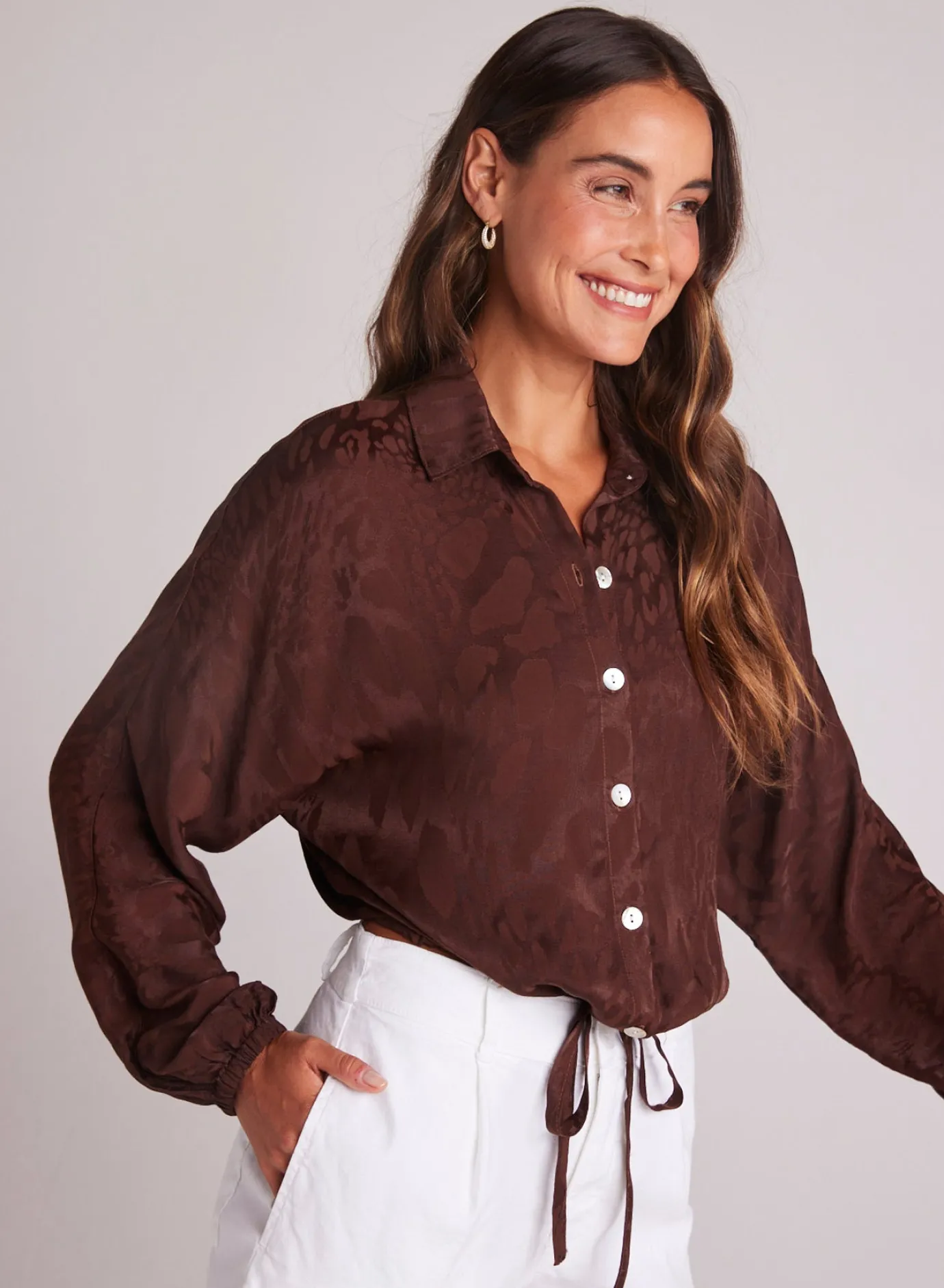 Bella Dahl Drawcord Waist Shirt - Café Noir- Button Down