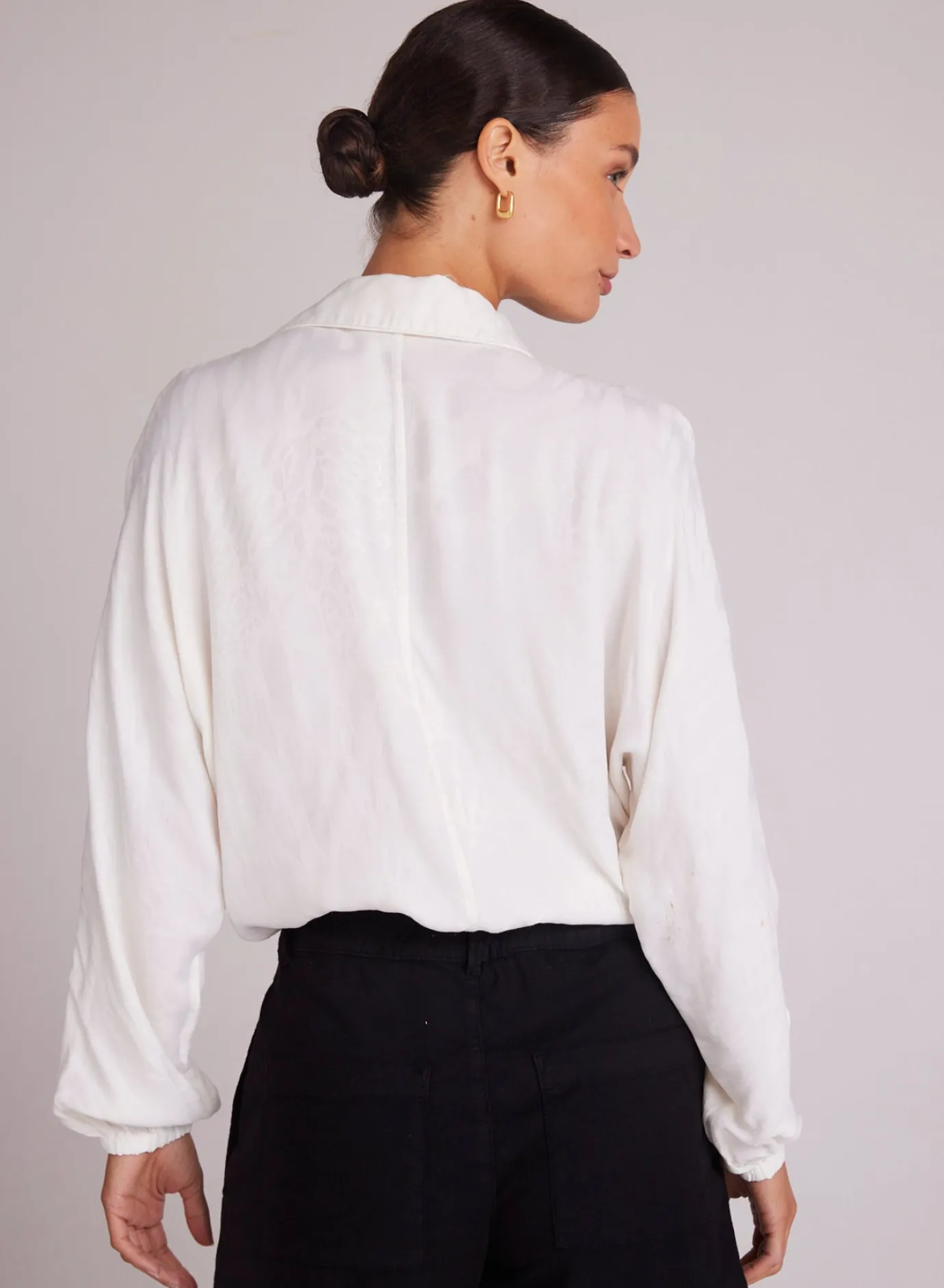 Bella Dahl Drawcord Waist Shirt - Off White- Long Sleeve