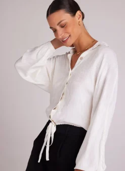 Bella Dahl Drawcord Waist Shirt - Off White- Long Sleeve