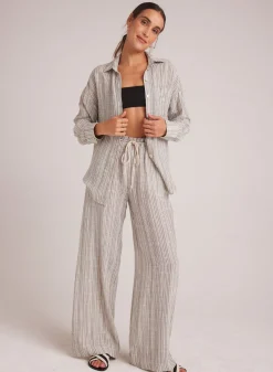 Bella Dahl Drawcord Wide Leg Pant - Eze Slub Stripe- Pants