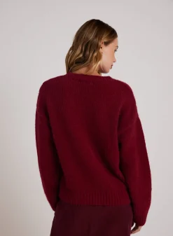 Bella Dahl Drop Shoulder Fuzzy  Chenille Sweater - Deep Plum- Sweaters