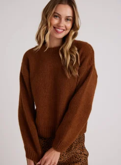 Bella Dahl Drop Shoulder Fuzzy Chenille Sweater - Bronzed Maple- Sweaters
