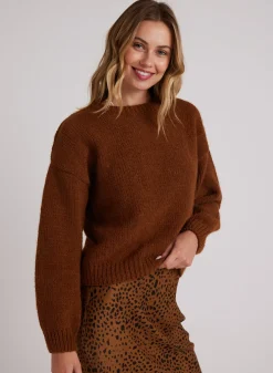 Bella Dahl Drop Shoulder Fuzzy Chenille Sweater - Bronzed Maple- Sweaters
