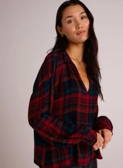 Bella Dahl Drop Shoulder Pullover - Winter Berry Plaid- Long Sleeve