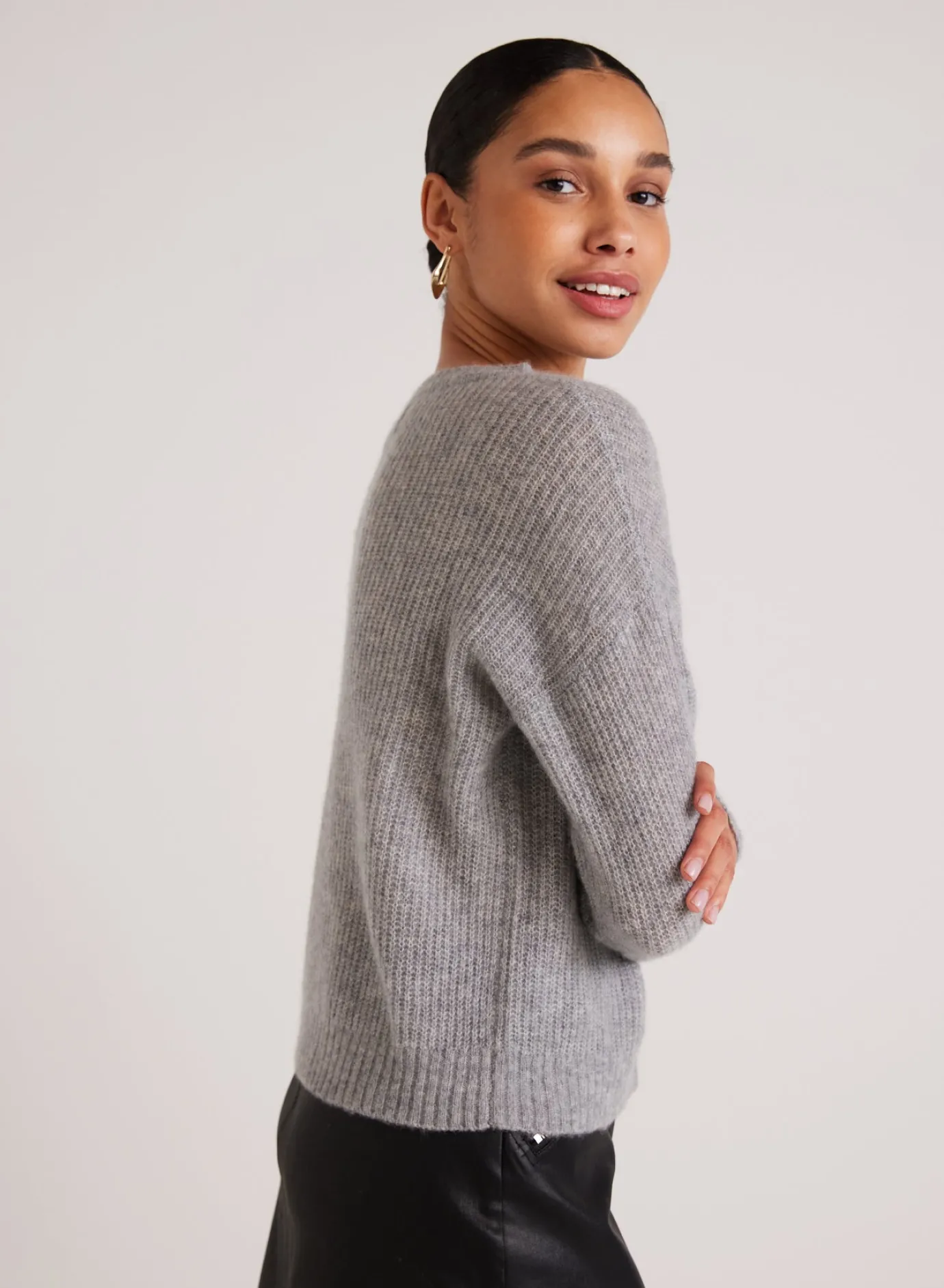 Bella Dahl Drop Shoulder Sweater - Heather Grey- Sweaters