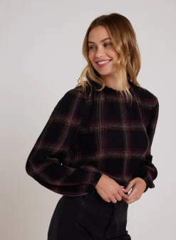 Bella Dahl Elastic Shirred Top - Autumn Sunset Plaid- Long Sleeve