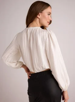 Bella Dahl Elastic Shirred Top - Winter White- Long Sleeve
