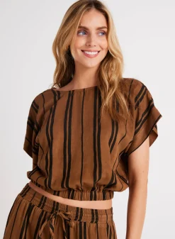 Bella Dahl Elastic Waist Blouse - Gilded Brown- Short Sleeve