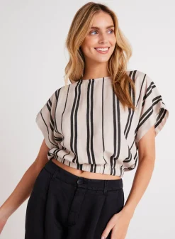 Bella Dahl Elastic Waist Blouse - Soft Ecru- Short Sleeve