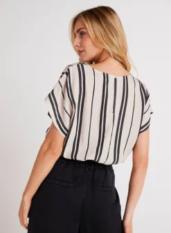 Bella Dahl Elastic Waist Blouse - Soft Ecru- Short Sleeve
