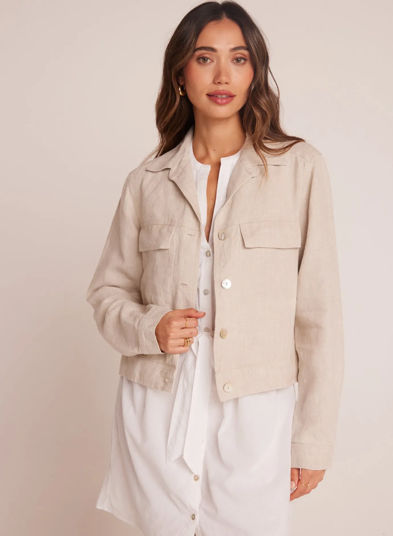 Bella Dahl Flap Pocket Shirt Jacket - Linen Sand- Outerwear