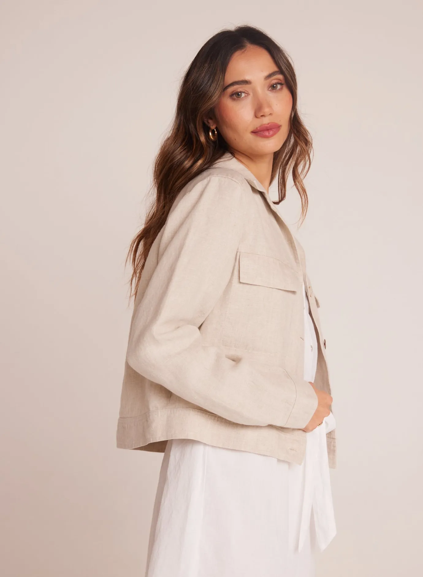 Bella Dahl Flap Pocket Shirt Jacket - Linen Sand- Outerwear