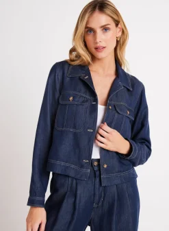 Bella Dahl Flap Pocket Utility Jacket - Dark Denim- Outerwear