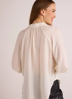 Bella Dahl Flowy Raglan Sleeve Shirt - Ivory Pearl- Button Down