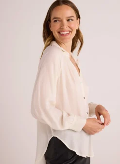 Bella Dahl Flowy Raglan Sleeve Shirt - Ivory Pearl- Button Down
