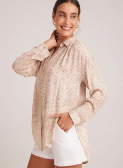 Bella Dahl Flowy Shirt - Salvador Sand Print- Long Sleeve