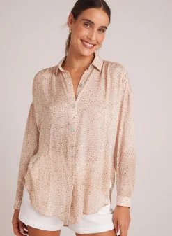 Bella Dahl Flowy Shirt - Salvador Sand Print- Long Sleeve