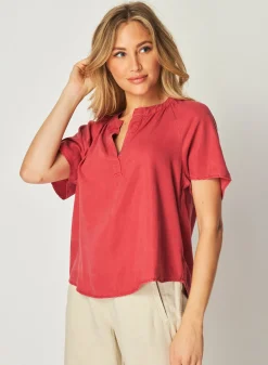 Bella Dahl Flowy Short Sleeve Pullover - Riviera Red- Short Sleeve