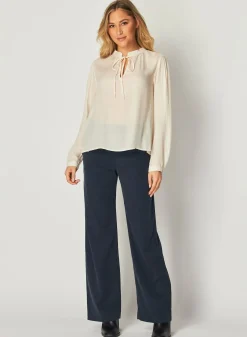 Bella Dahl Flowy Tie Neck Pullover - Ivory Pearl- Long Sleeve