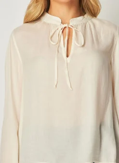 Bella Dahl Flowy Tie Neck Pullover - Ivory Pearl- Long Sleeve