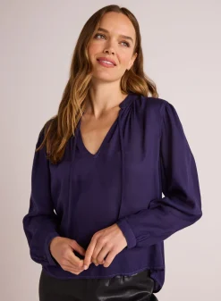 Bella Dahl Flowy Tie Neck Pullover - Dark Sapphire- Long Sleeve