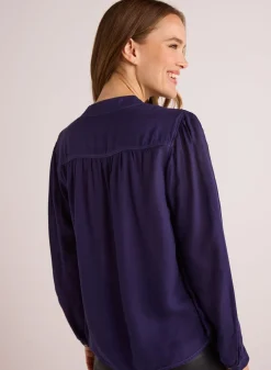 Bella Dahl Flowy Tie Neck Pullover - Dark Sapphire- Long Sleeve