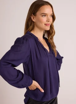 Bella Dahl Flowy Tie Neck Pullover - Dark Sapphire- Long Sleeve