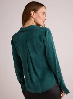 Bella Dahl Flowy Wide Collar Button Down - Hunter Pine- Long Sleeve
