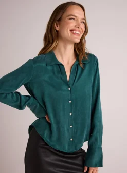 Bella Dahl Flowy Wide Collar Button Down - Hunter Pine- Long Sleeve