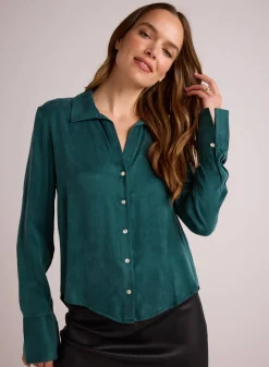 Bella Dahl Flowy Wide Collar Button Down - Hunter Pine- Button Down