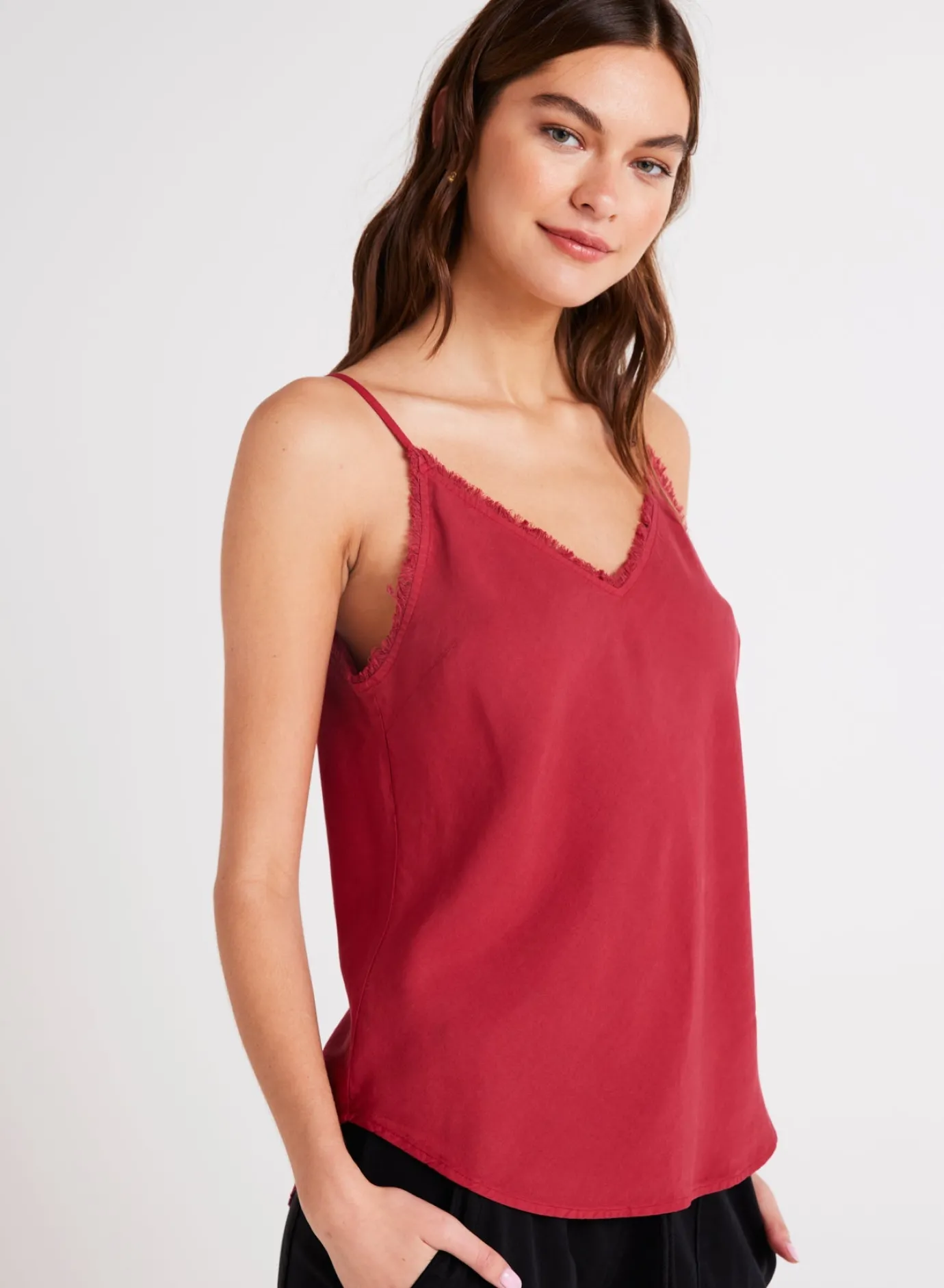 Bella Dahl Frayed Cami - Ruby Red- Essentials Tops