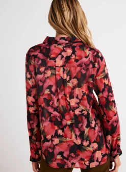 Bella Dahl Full Button Down Hipster Shirt - Autumn Bloom Print- Long Sleeve