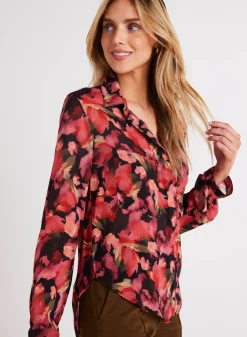 Bella Dahl Full Button Down Hipster Shirt - Autumn Bloom Print- Long Sleeve