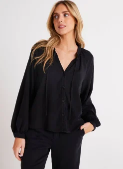 Bella Dahl Full Sleeve Raglan Button Down - Vintage Black- Long Sleeve