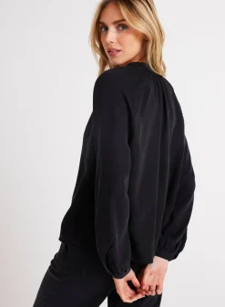 Bella Dahl Full Sleeve Raglan Button Down - Vintage Black- Long Sleeve