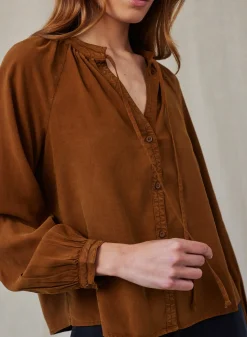 Bella Dahl Full Sleeve Raglan Button Down - Twilight Gold- Essentials Tops