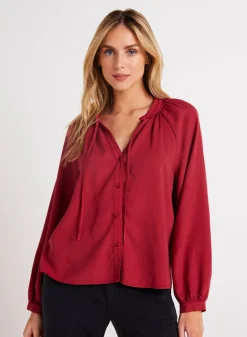 Bella Dahl Full Sleeve Raglan Button Down - Ruby Red- Seasonal Essentials