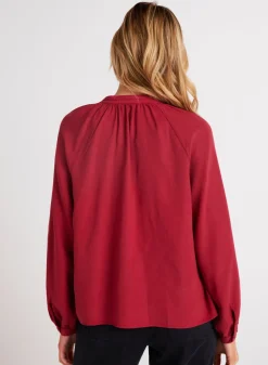 Bella Dahl Full Sleeve Raglan Button Down - Ruby Red- Long Sleeve