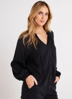 Bella Dahl Full Sleeve Raglan Button Down - Vintage Black- Button Down