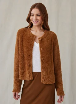 Bella Dahl Fuzzy Crew Neck Cardigan- Twilight Gold- Sweaters