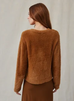 Bella Dahl Fuzzy Crew Neck Cardigan- Twilight Gold- Sweaters