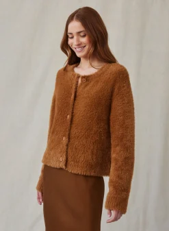 Bella Dahl Fuzzy Crew Neck Cardigan- Twilight Gold- Sweaters