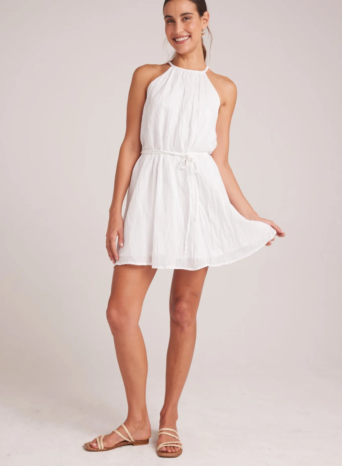 Bella Dahl Gathered Halter Dress With Braided Belt - - Short Dresses